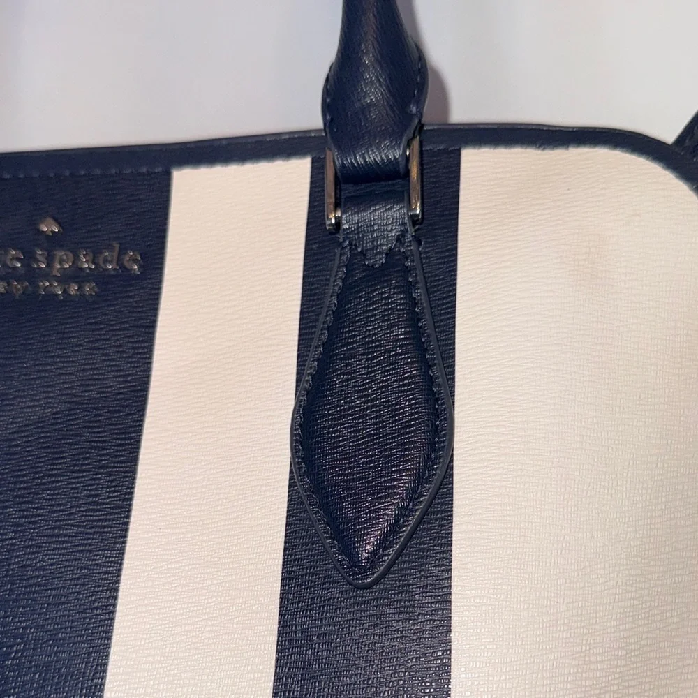 Kate Spade navy and White Striped Satchel